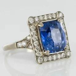 Bague Saphir de Ceylan et Diamants Art déco