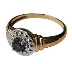 Bague Saphir des années 40 Or blanc et jaune