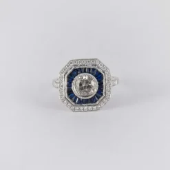 Bague saphir diamant - style Art Déco