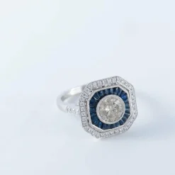 Bague saphir diamant - style Art Déco