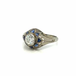 Bague Saphir Diamant Art Déco