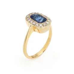 Bague Saphir Diamant Vintage Pierre Précieuse Fiançailles Or Jaune