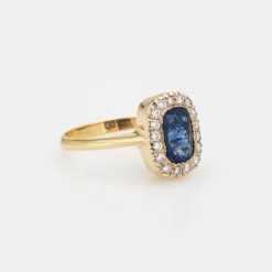 Bague Saphir Diamant Vintage Pierre Précieuse Fiançailles Or Jaune