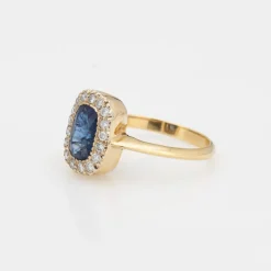 Bague Saphir Diamant Vintage Pierre Précieuse Fiançailles Or Jaune