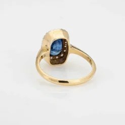 Bague Saphir Diamant Vintage Pierre Précieuse Fiançailles Or Jaune