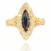 Bague saphir diamants or navette