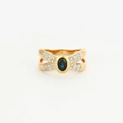 Bague saphir diamants or jaune
