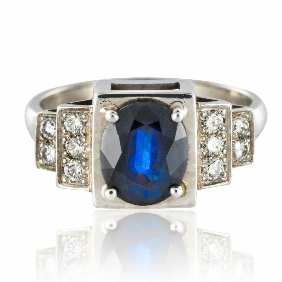 Bague saphir diamants style art déco