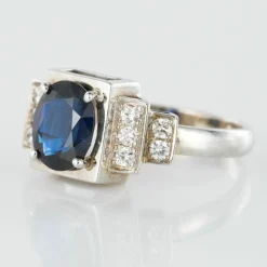 Bague saphir diamants style art déco