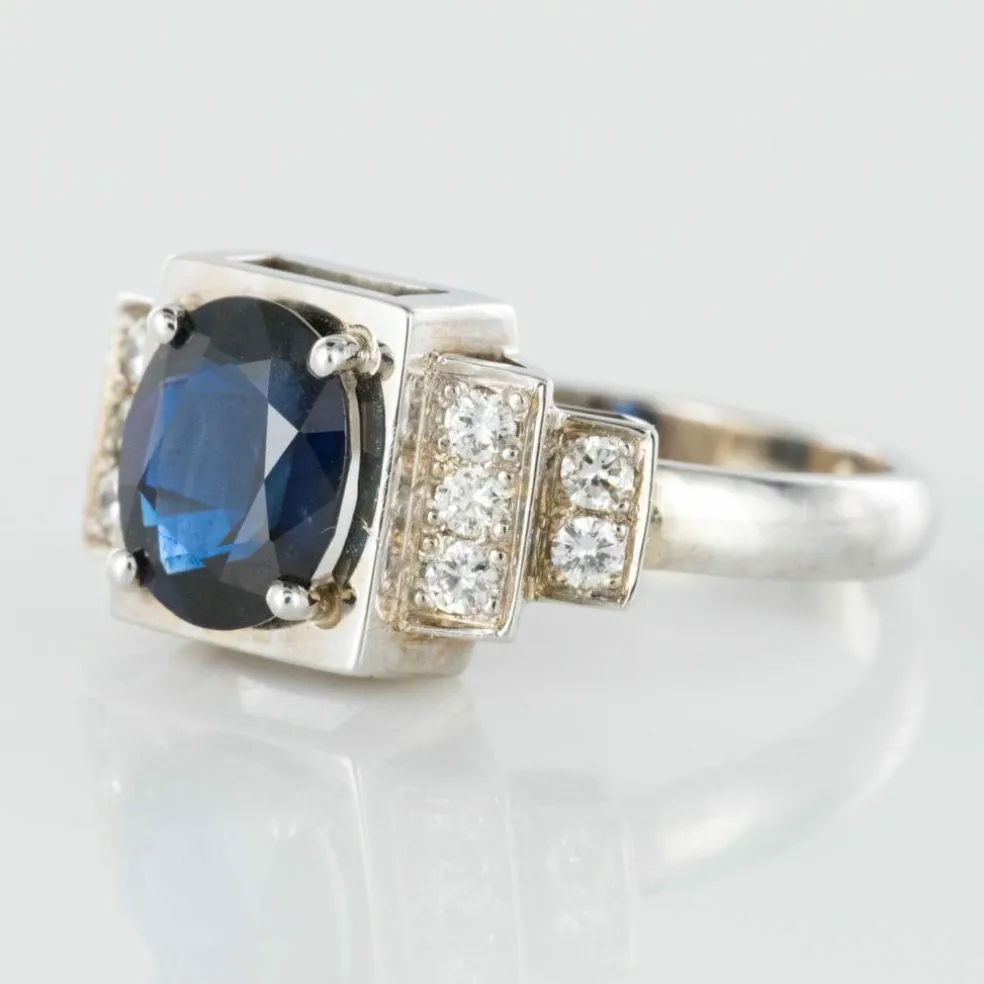 Bague saphir diamants style art déco