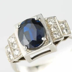 Bague saphir diamants style art déco