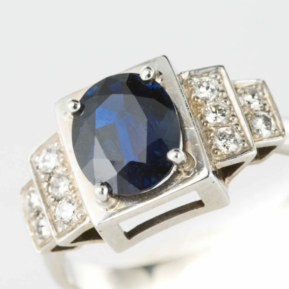 Bague saphir diamants style art déco