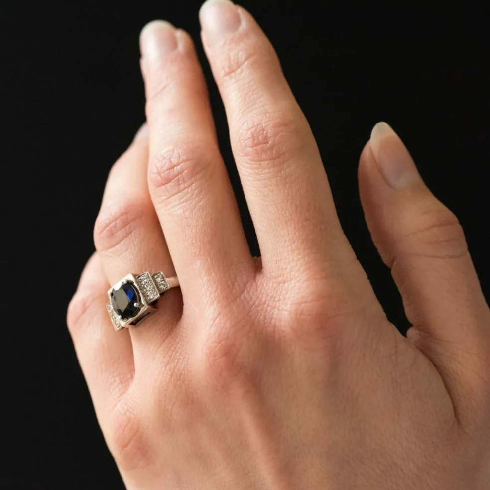 Bague saphir diamants style art déco