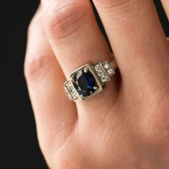 Bague saphir diamants style art déco