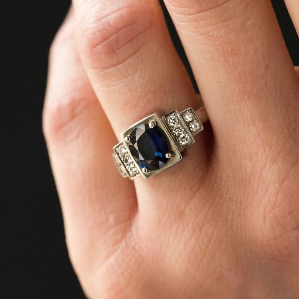 Bague saphir diamants style art déco