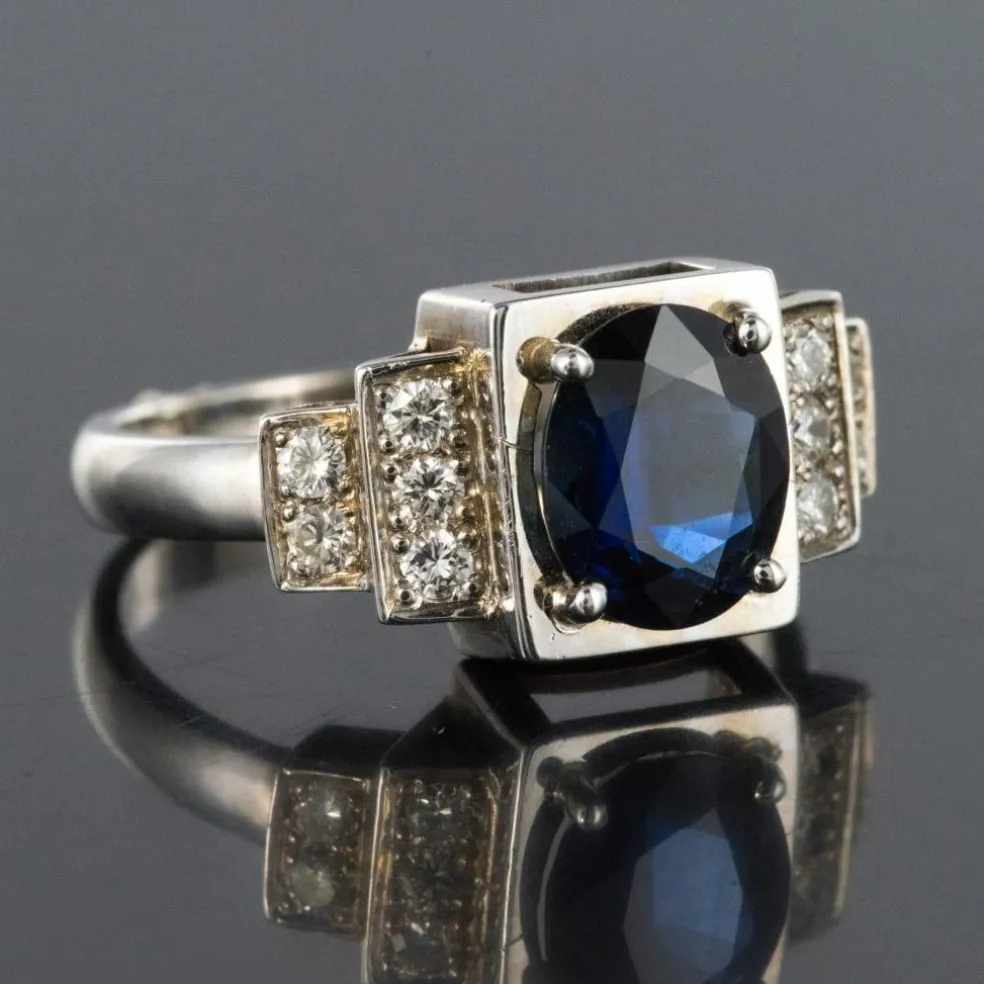 Bague saphir diamants style art déco