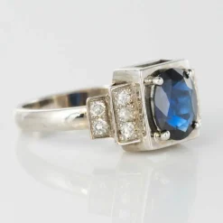 Bague saphir diamants style art déco