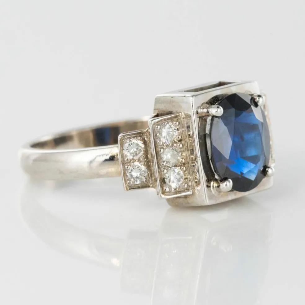 Bague saphir diamants style art déco