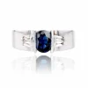 Bague saphir diamants trapèze or blanc
