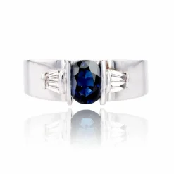Bague saphir diamants trapèze or blanc