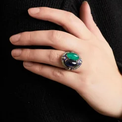 Bague Saphir Emeraude cabochons