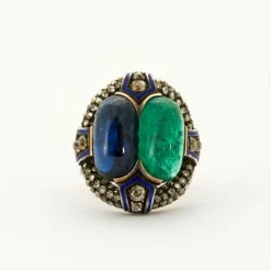 Bague Saphir Emeraude cabochons