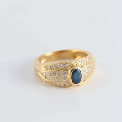 Bague Saphir et 5 lignes de Diamants