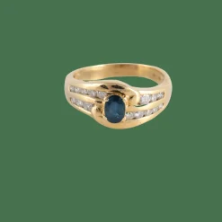 Bague Saphir et double ligne de Diamants