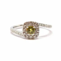 Bague saphir jaune diamants or blanc