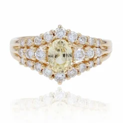 Bague saphir jaune et diamants or jaune