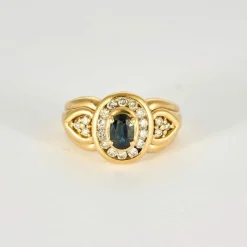 Bague Saphir, or jaune et diamants