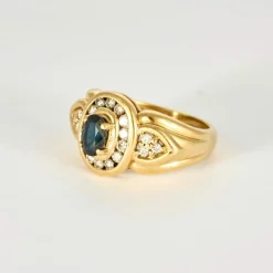 Bague Saphir, or jaune et diamants
