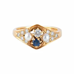 Bague Saphir Perles Diamants