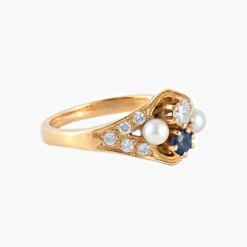 Bague Saphir Perles Diamants