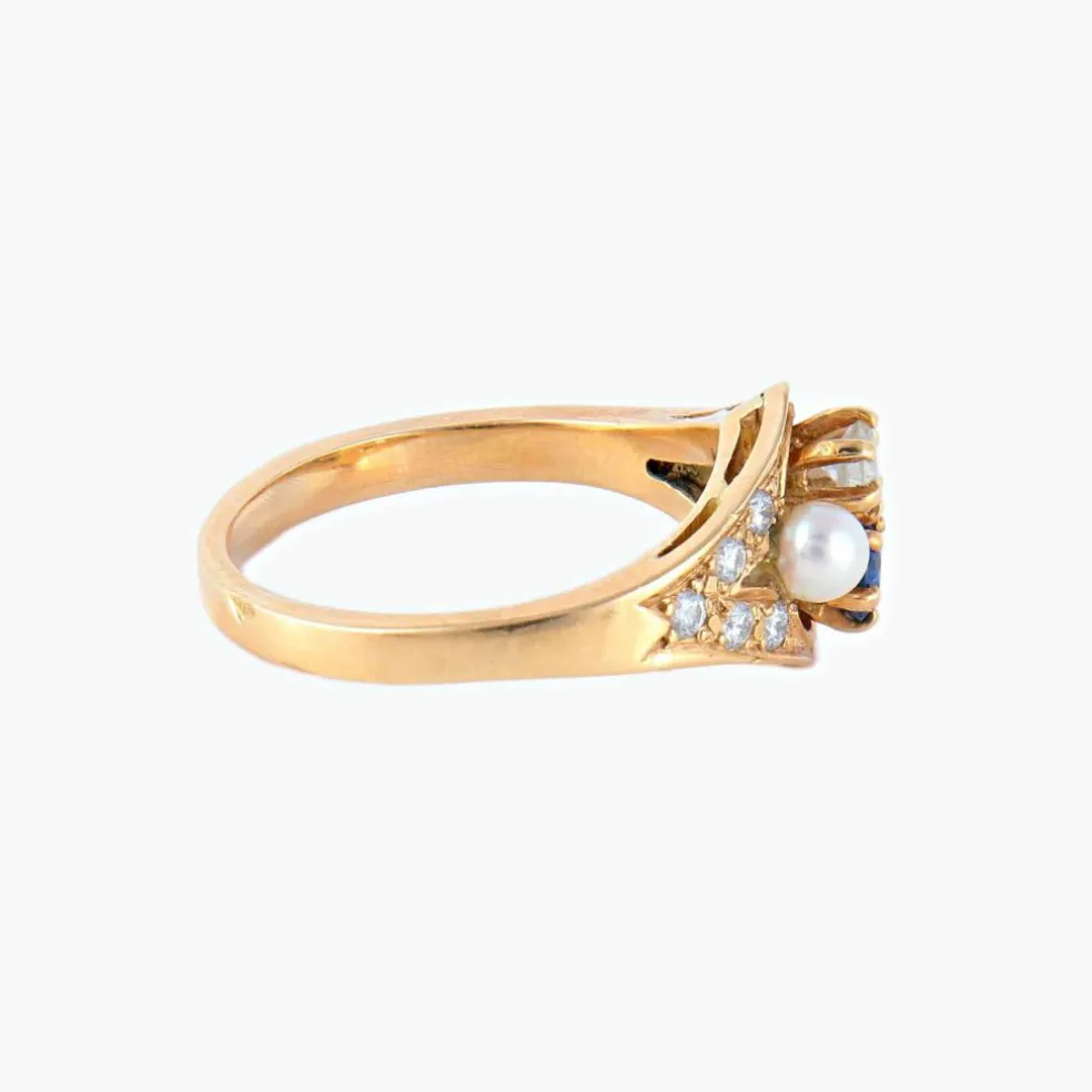 Bague Saphir Perles Diamants