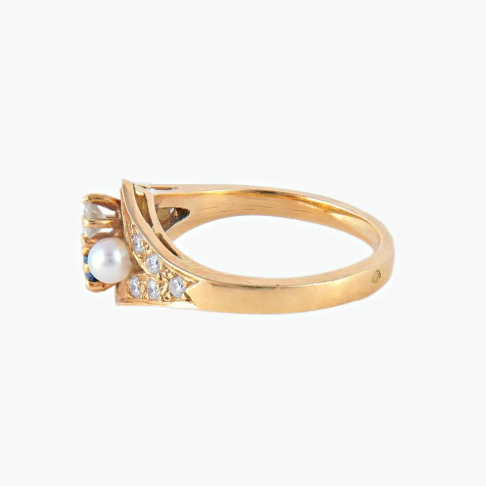 Bague Saphir Perles Diamants