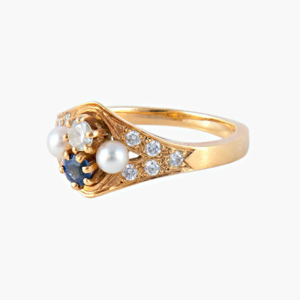 Bague Saphir Perles Diamants