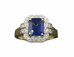 Bague Saphir rectangle pans coupés Style Art Déco