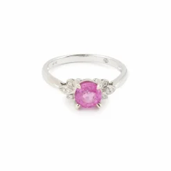 Bague saphir rose diamants or blanc