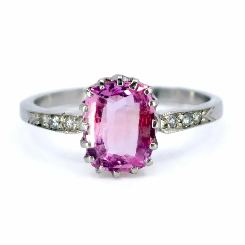 Bague Saphir Rose, Diamant, Platine