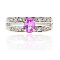 Bague saphir rose diamants or blanc