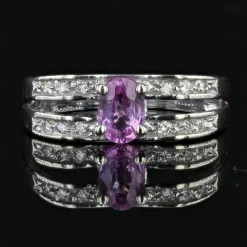 Bague saphir rose diamants or blanc