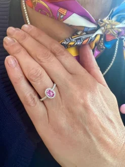 Bague Saphir Rose diamants or blanc