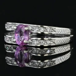 Bague saphir rose diamants or blanc