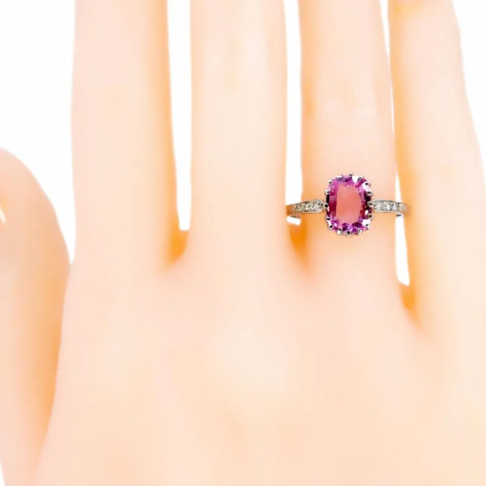 Bague Saphir Rose, Diamant, Platine