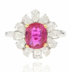 Bague saphir rose et diamants taillés en poire