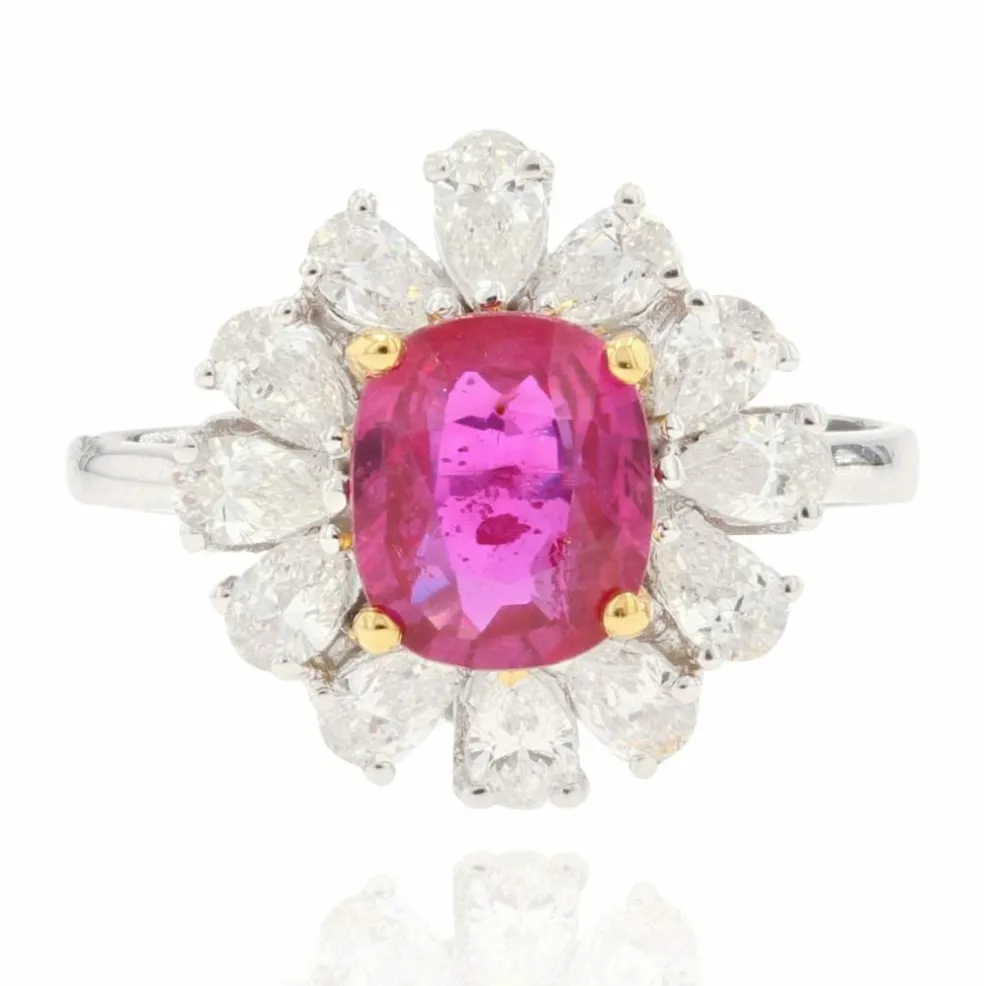 Bague saphir rose et diamants taillés en poire
