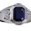 Bague saphir taille émeraude et diamants en or blanc