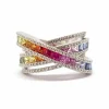Bague saphirs multicolores diamants or blanc