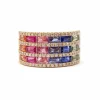 Bague saphirs multicolores diamants or rose